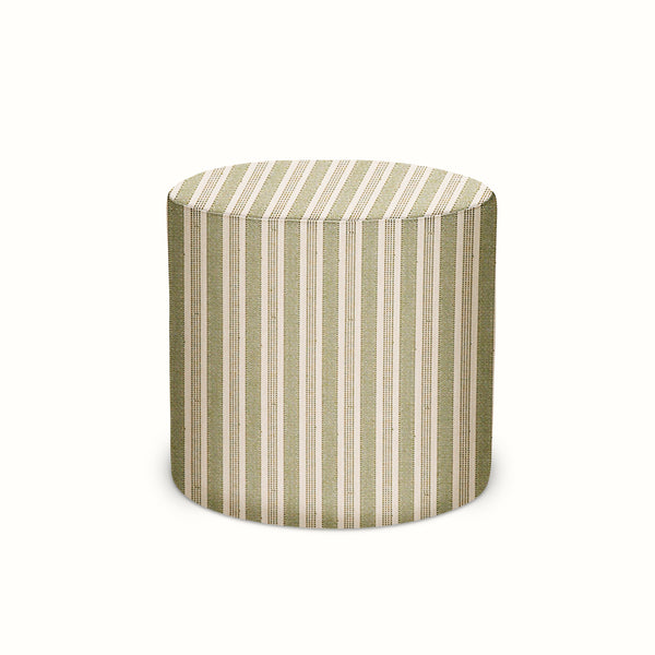 Indoor/Outdoor Pouf in Peter Dunham Textiles Amida Green on Natural