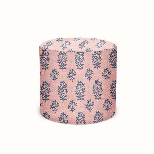 Indoor/Outdoor Pouf in Peter Dunham Textiles Asha Pink/Indigo