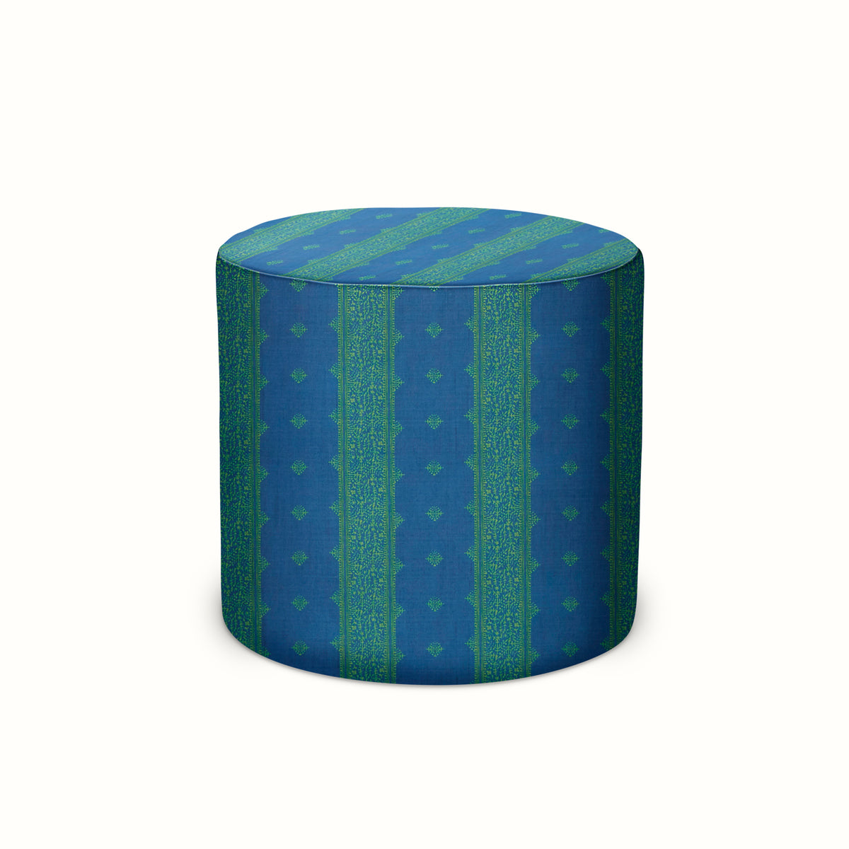 Indoor/Outdoor Pouf in Peter Dunham Textiles Fez Green/Indigo ...