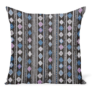 Peter Dunham Textiles Gita in Blue/Pink on Chocolate Pillow