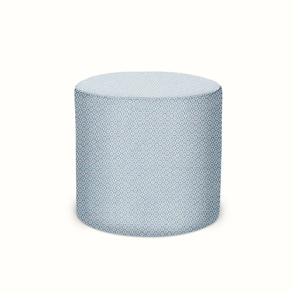 Indoor/Outdoor Pouf in Peter Dunham Textiles Heera White/Ocean