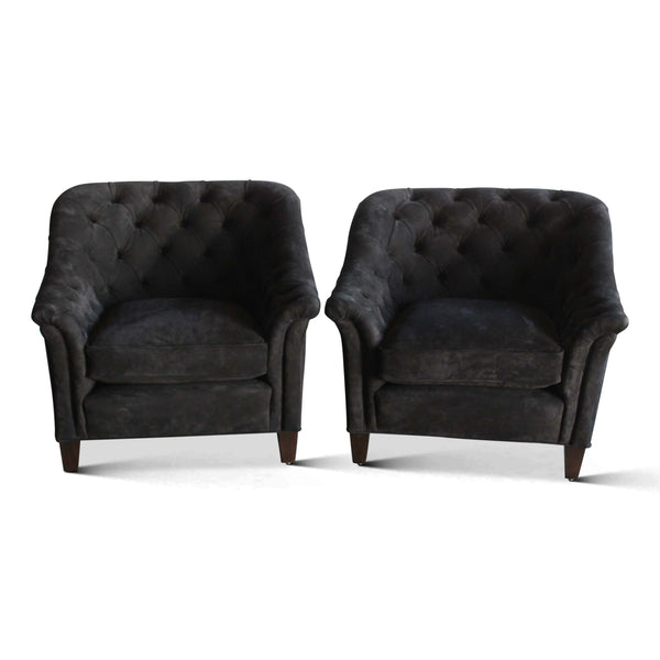 Pair of Tufted Leather Club Chairs