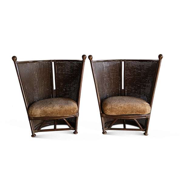 Pair of Wicker Barrel Chairs, France, 1960s