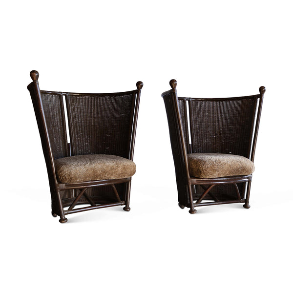 Pair of Wicker Barrel Chairs, France, 1960s