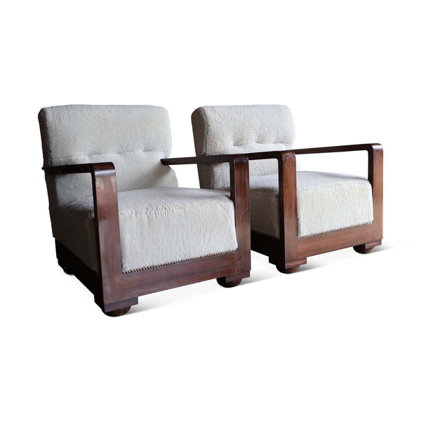 Pair of Club Armchairs in Sheepskin