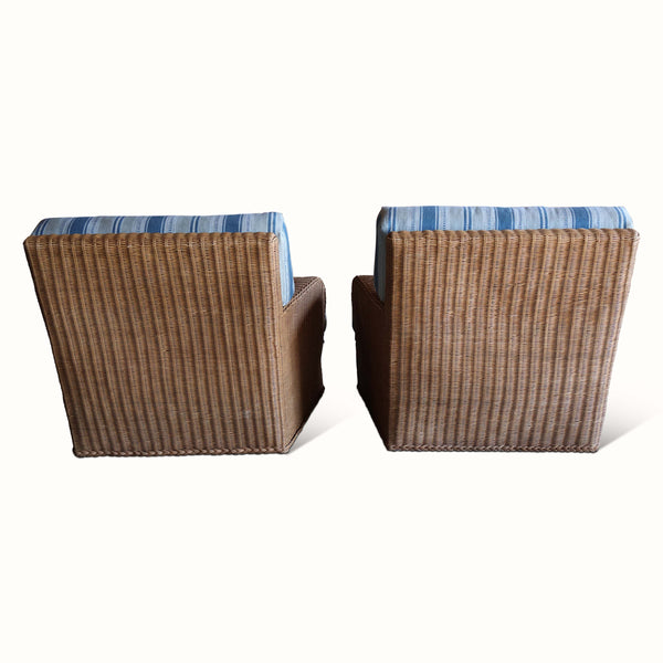 Pair of Wicker Chairs in Dhurrie Stripe