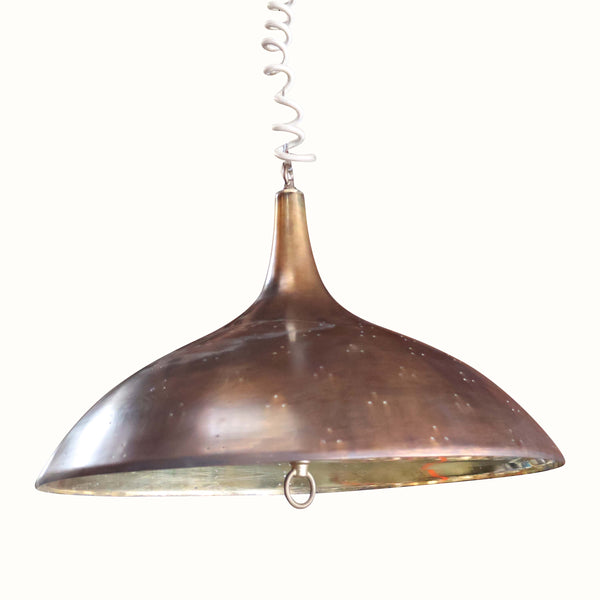 Brass Adjustable Pendant Light Attributed to Paavo Tynell, Pair. (NYC)