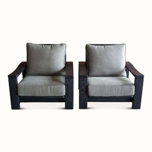 Pair of Elm Armchairs with Linen Cushions by Maison Regain