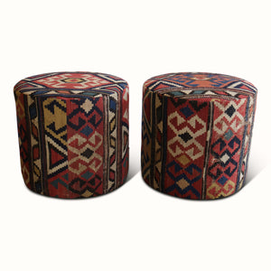 Pair of Poufs in a Vintage Turkish Rug