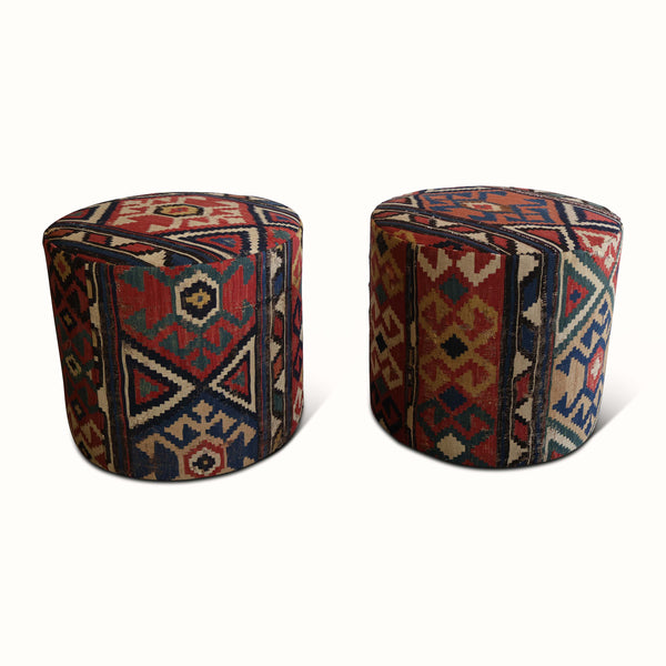 Pair of Poufs in a Vintage Turkish Rug