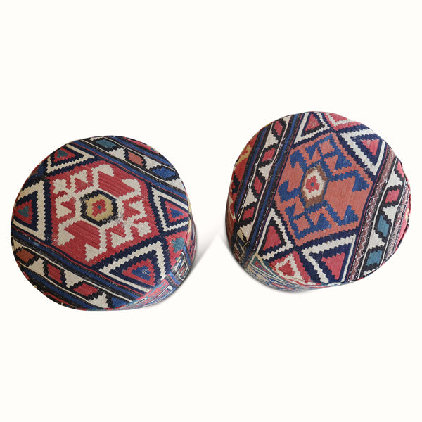 Pair of Poufs in a Vintage Turkish Rug