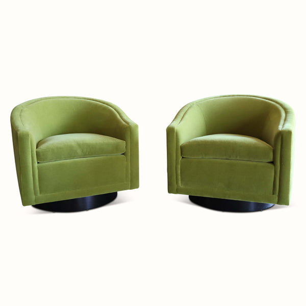 Pair of Mohair Swivel Chairs by Benjamin Baldwin