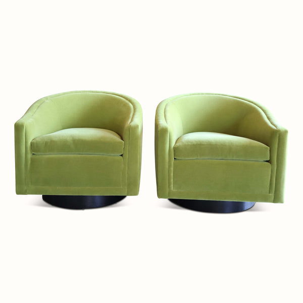 Pair of Mohair Swivel Chairs by Benjamin Baldwin