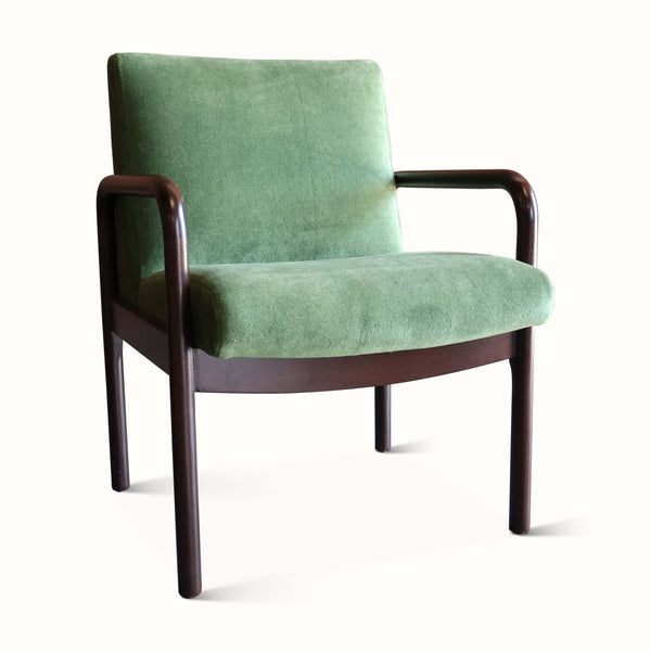 Walnut Armchair in Green Velvet