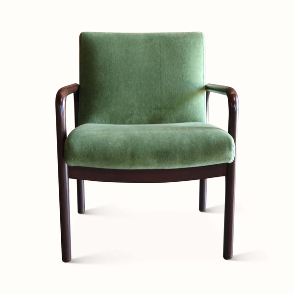 Walnut Armchair in Green Velvet