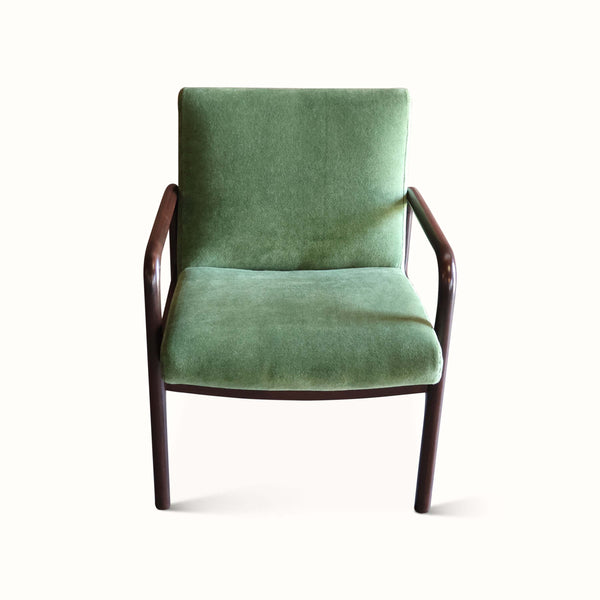 Walnut Armchair in Green Velvet