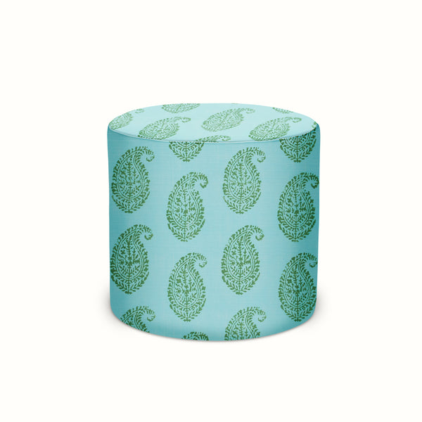 Indoor/Outdoor Pouf in Peter Dunham Textiles Kashmir Paisley Blue/Green