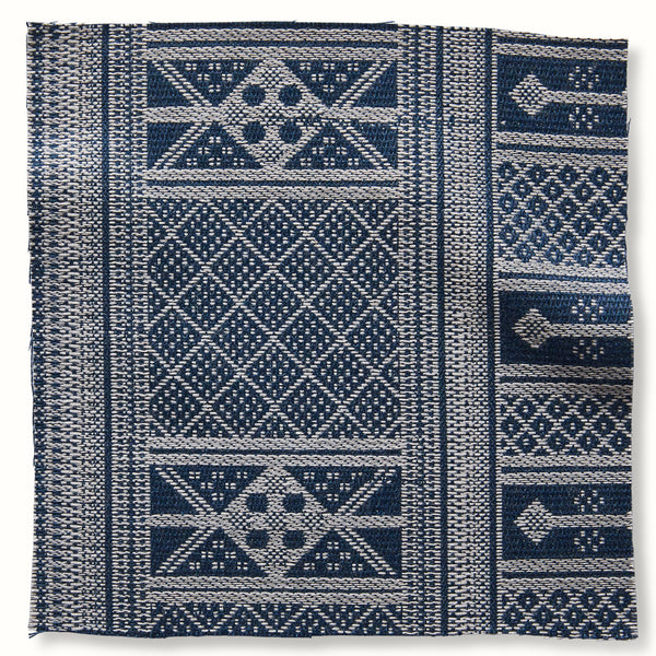Indoor/Outdoor Pouf in Peter Dunham Textiles Masai White on Indigo