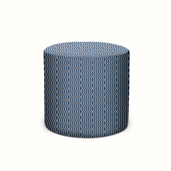 Indoor/Outdoor Pouf in Peter Dunham Textiles Persis White on Indigo