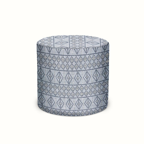 Indoor/Outdoor Pouf in Peter Dunham Textiles Souk Indigo/White on Ocean