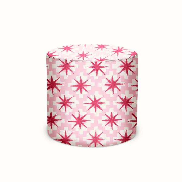 Indoor/Outdoor Pouf in Peter Dunham Textiles Starburst Raspberry/Pink