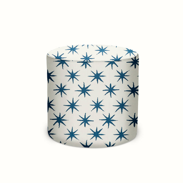 Indoor/Outdoor Pouf in Peter Dunham Textiles Starstruck Indigo