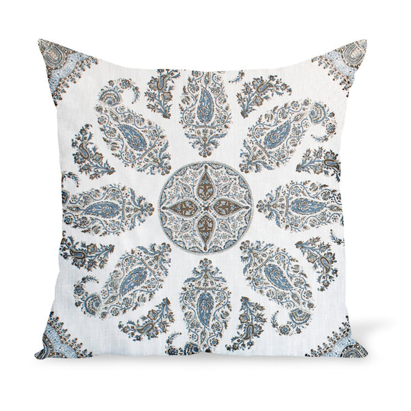 Best-sellilng fabric from Hollywood at Home founder Peter Dunham's eponymous textile collection. big, bold Indian Paisleys create a casual, sophisticated design. Decorative pillows or cushions available in indoor and outdoor qualities in a variety of sizes.